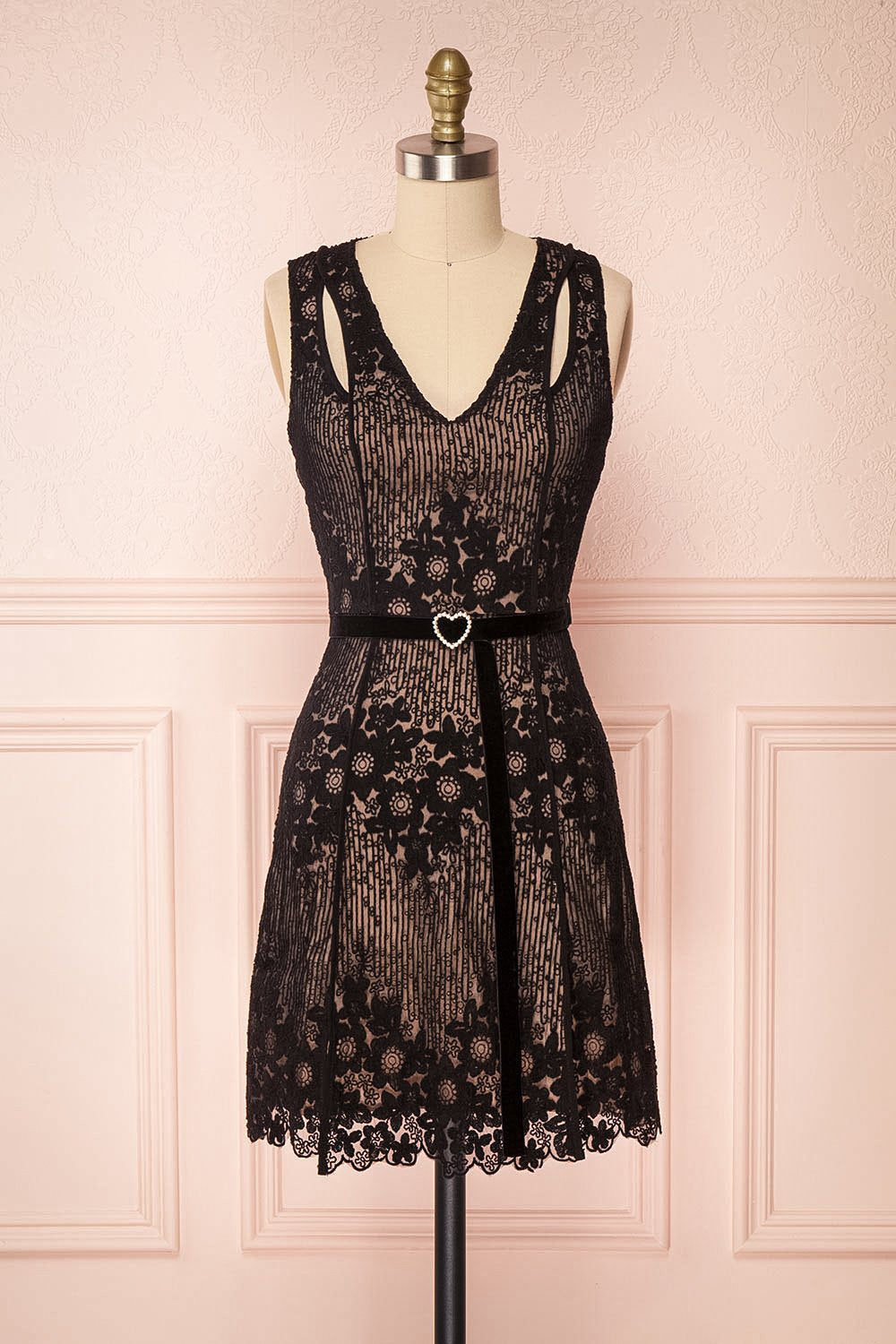Nuying Black & Beige Lace A-Line Cocktail Dress | Boutique 1861