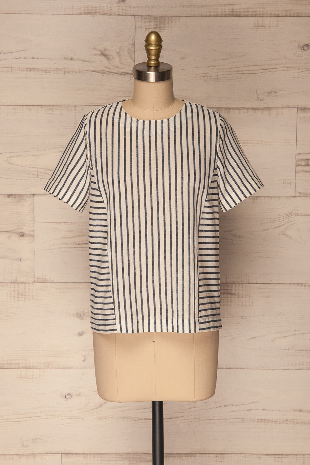 Okonek White & Navy Blue Striped T-Shirt | La Petite Garçonne 1