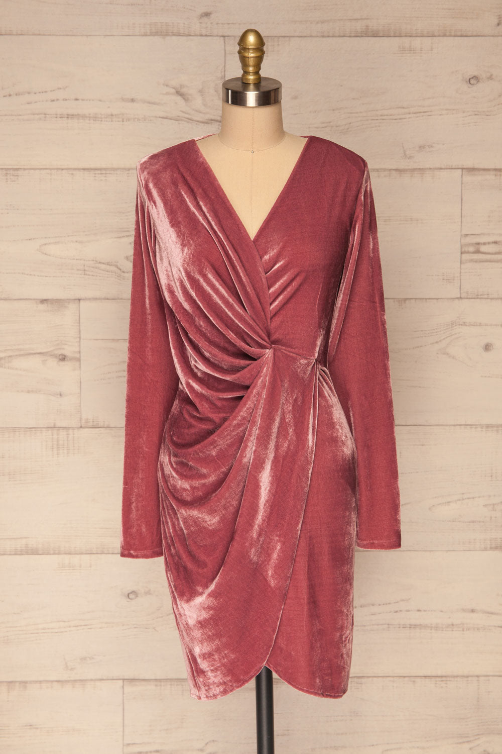 Olawa Pink Long Sleeve Velvet Dress | La petite garçonne front view