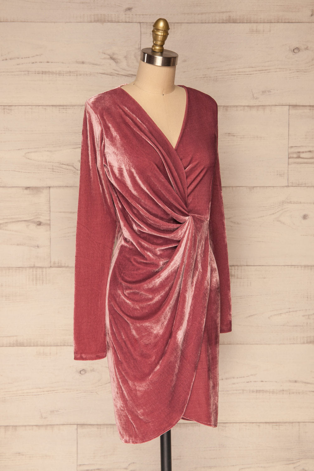 Olawa Pink Long Sleeve Velvet Dress | La petite garçonne side view