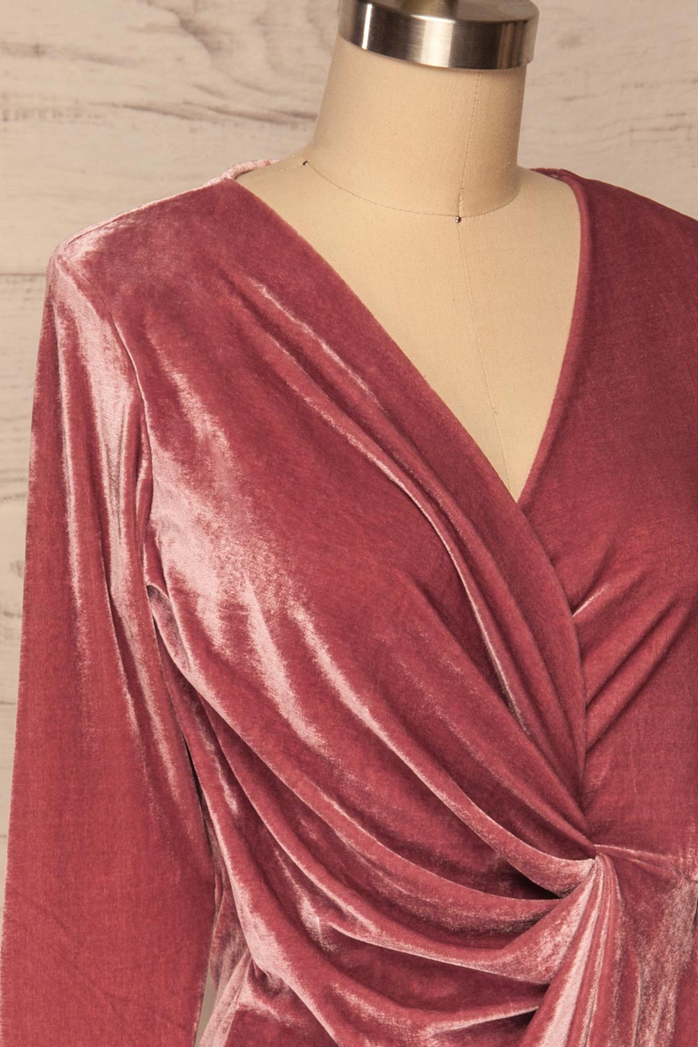 Olawa Pink Long Sleeve Velvet Dress | La petite garçonne side close up