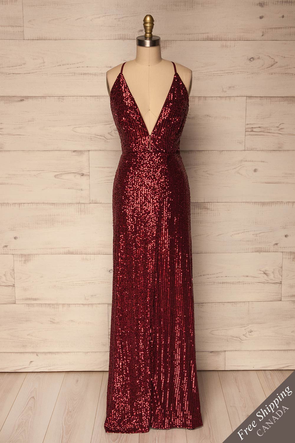 Onzo Burgundy Sequined A-Line Gown | La Petite Garçonne