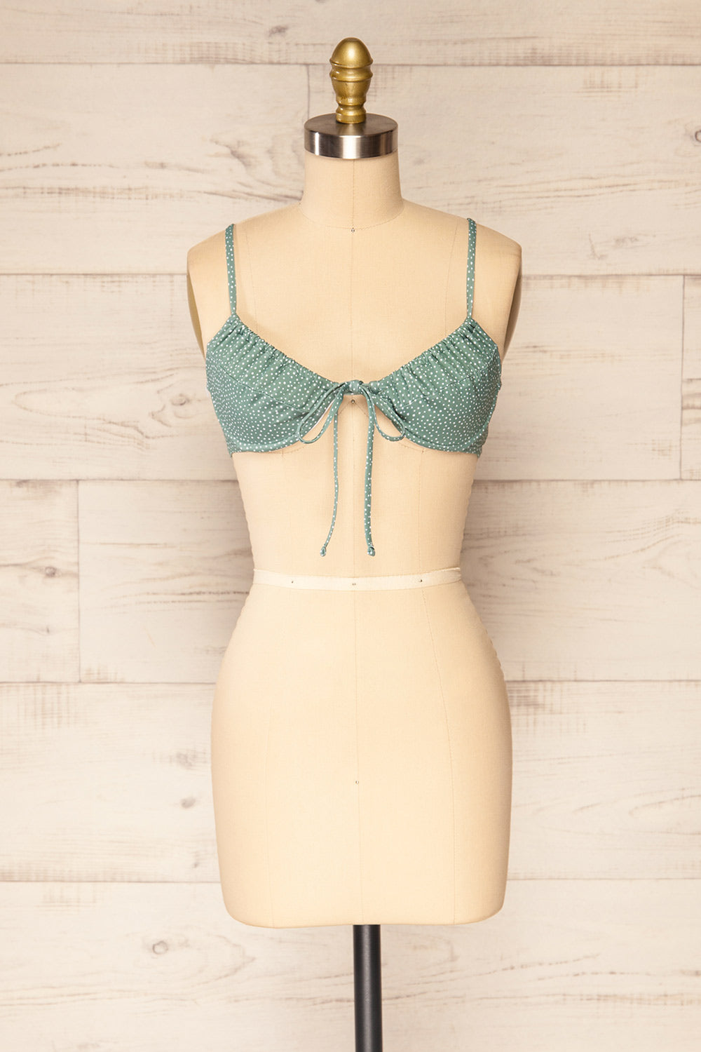 Orel Green Polka Dot Bikini Top w/ Underwire | La petite garçonne front view