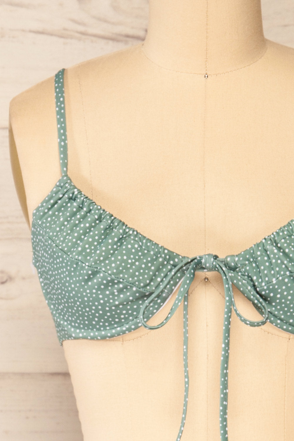 Orel Green Polka Dot Bikini Top w/ Underwire | La petite garçonne front close-up