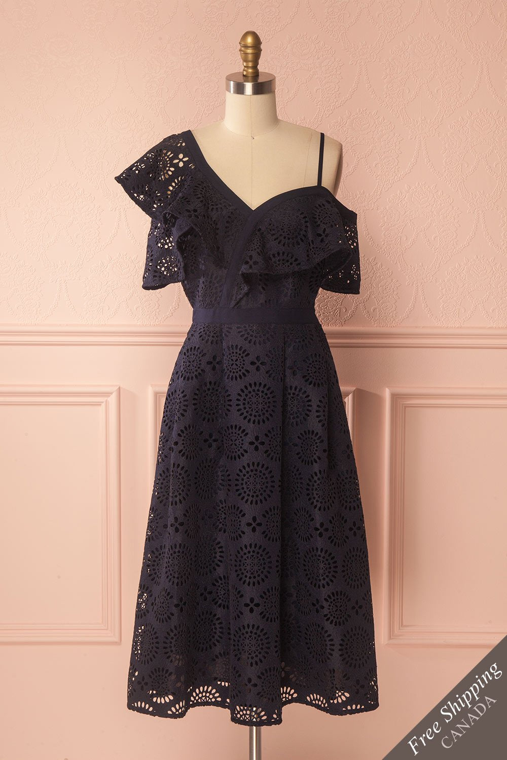 Ornora Navy Blue Floral Cut-Outs A-Line Dress | Boutique 1861