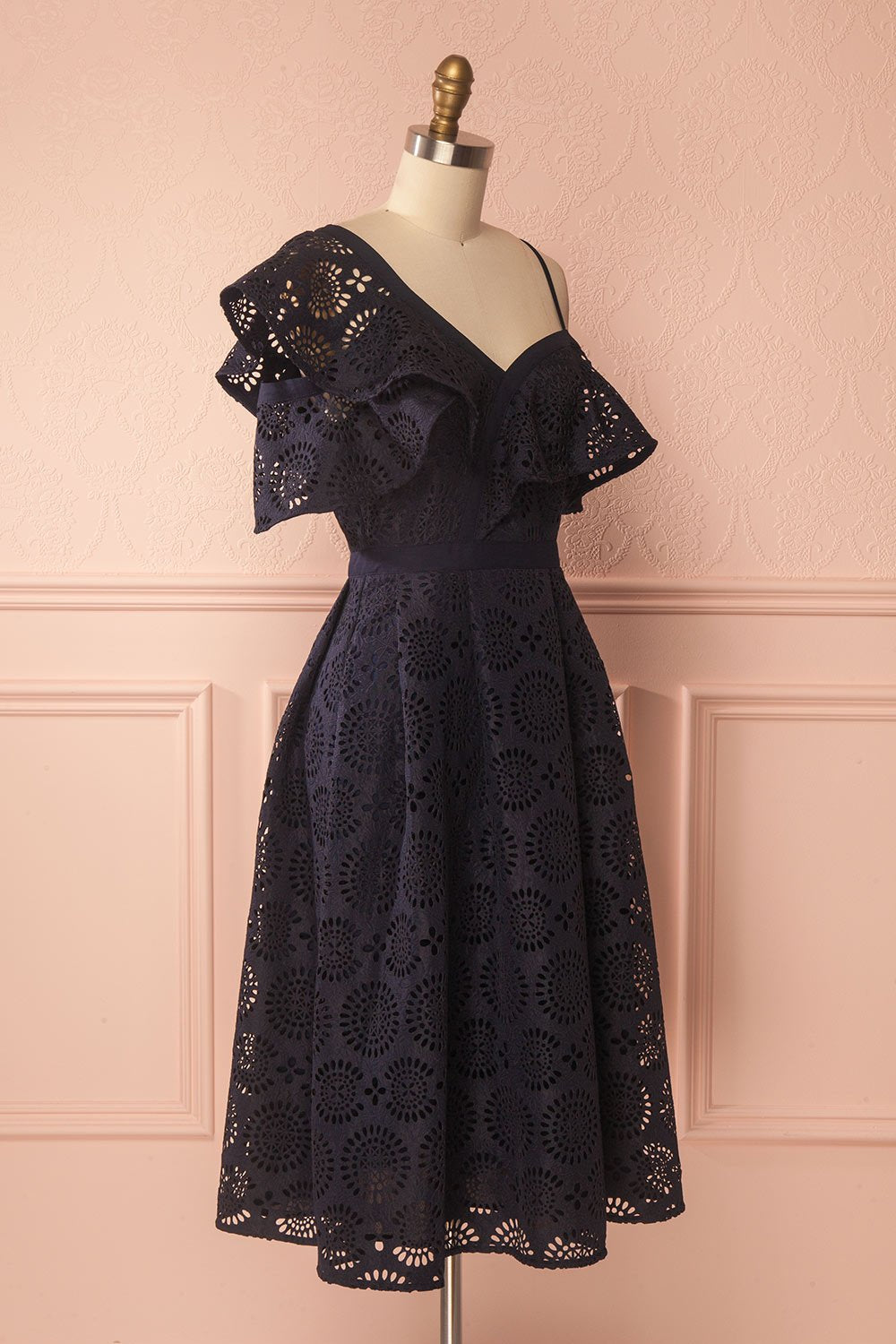 Ornora Navy Blue Floral Cut-Outs A-Line Dress | Boutique 1861