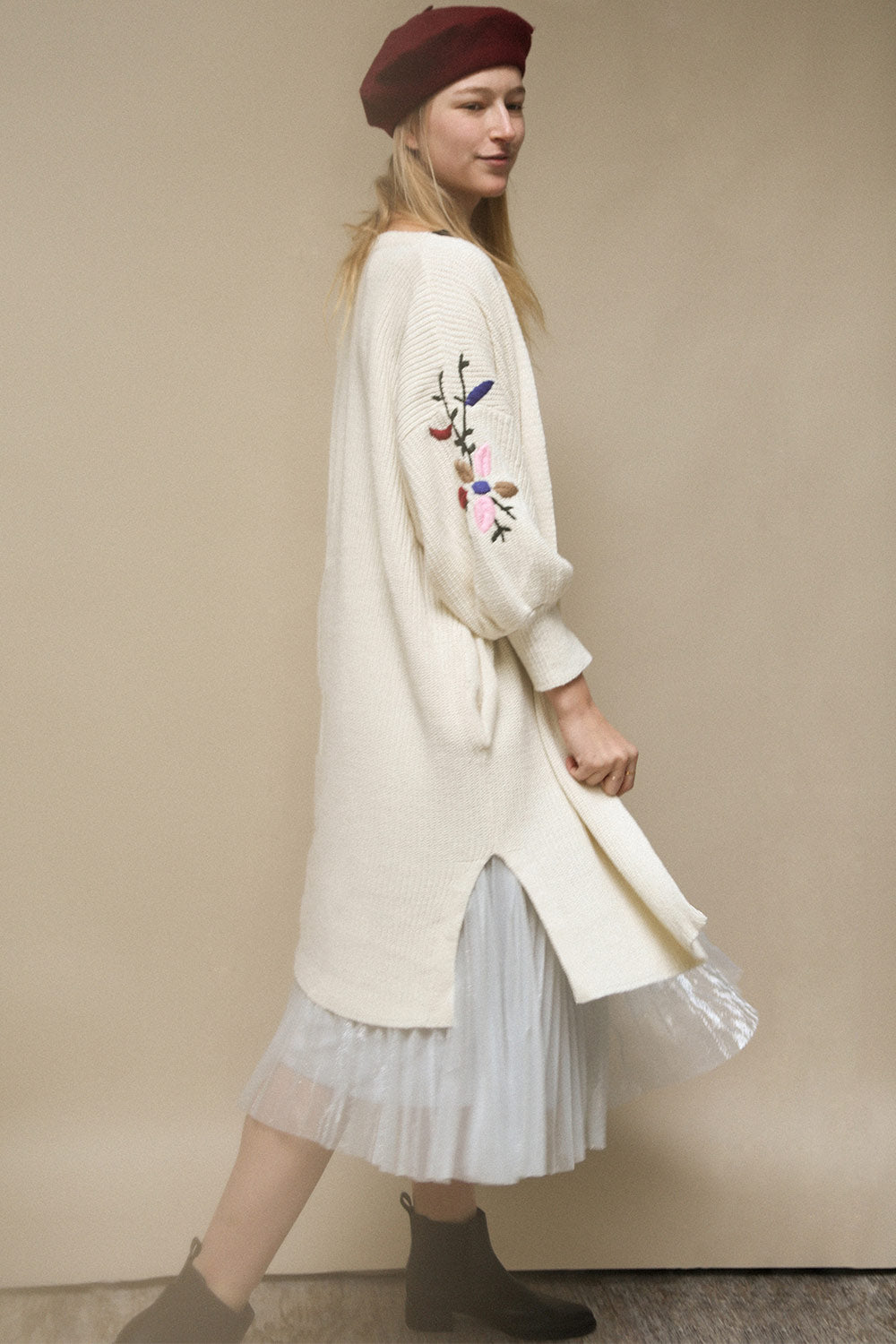 Orsaria Ivory Floral Knit Cardigan | La Petite Garçonne