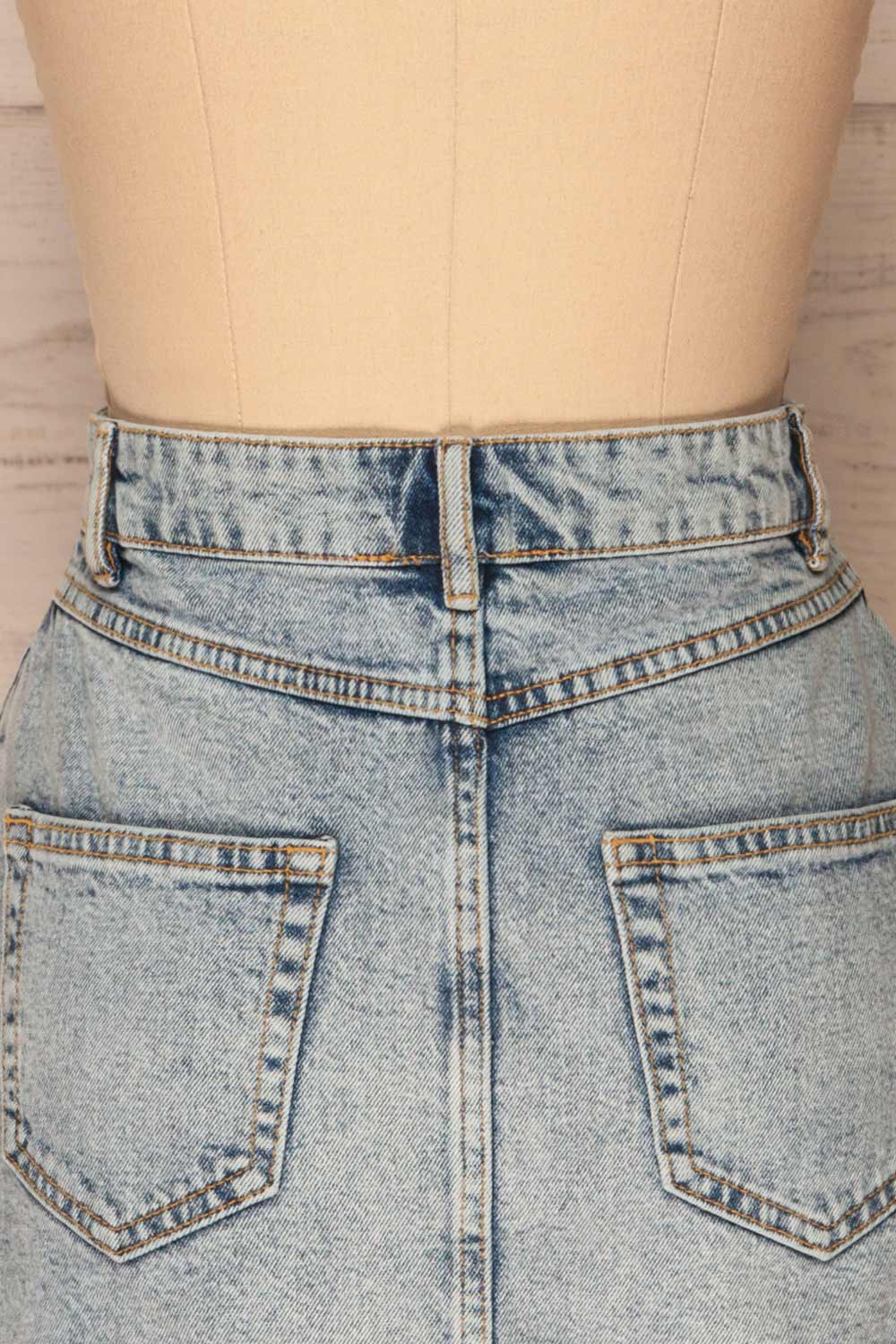Orzysz Washed light Blue Denim Mini Skirt | La petite garçonne back close-up
