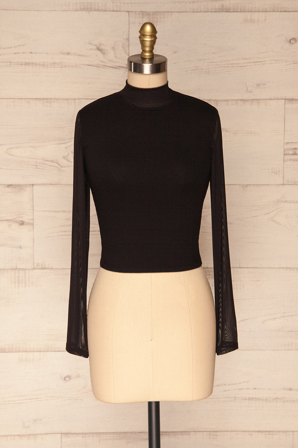 Ossora Black Long Sleeved Crop Top w/ Mesh front view | La Petite Garçonne