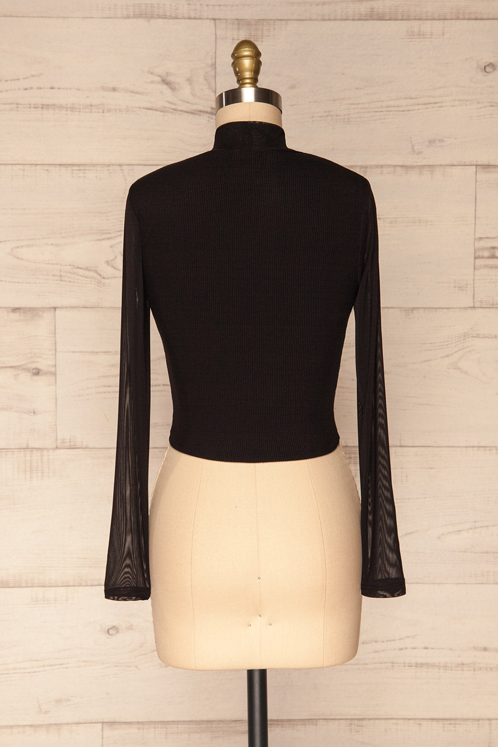 Ossora Black Long Sleeved Crop Top w/ Mesh back view | La Petite Garçonne