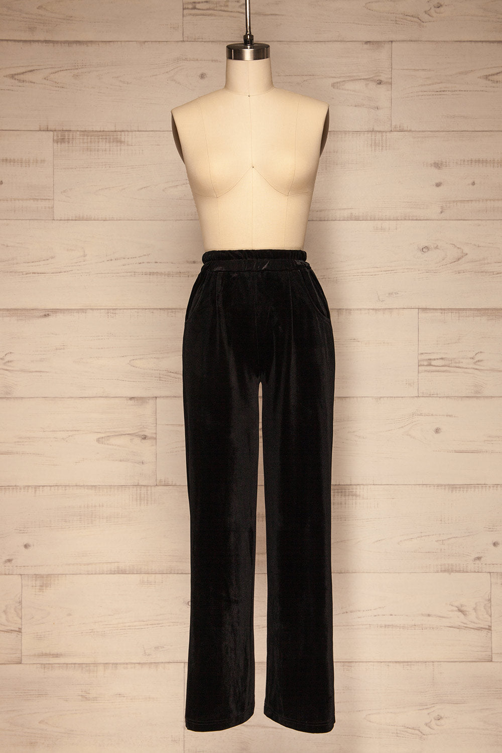 Ostroleka Black Wide Leg Velvet Pants | La petite garçonne front view