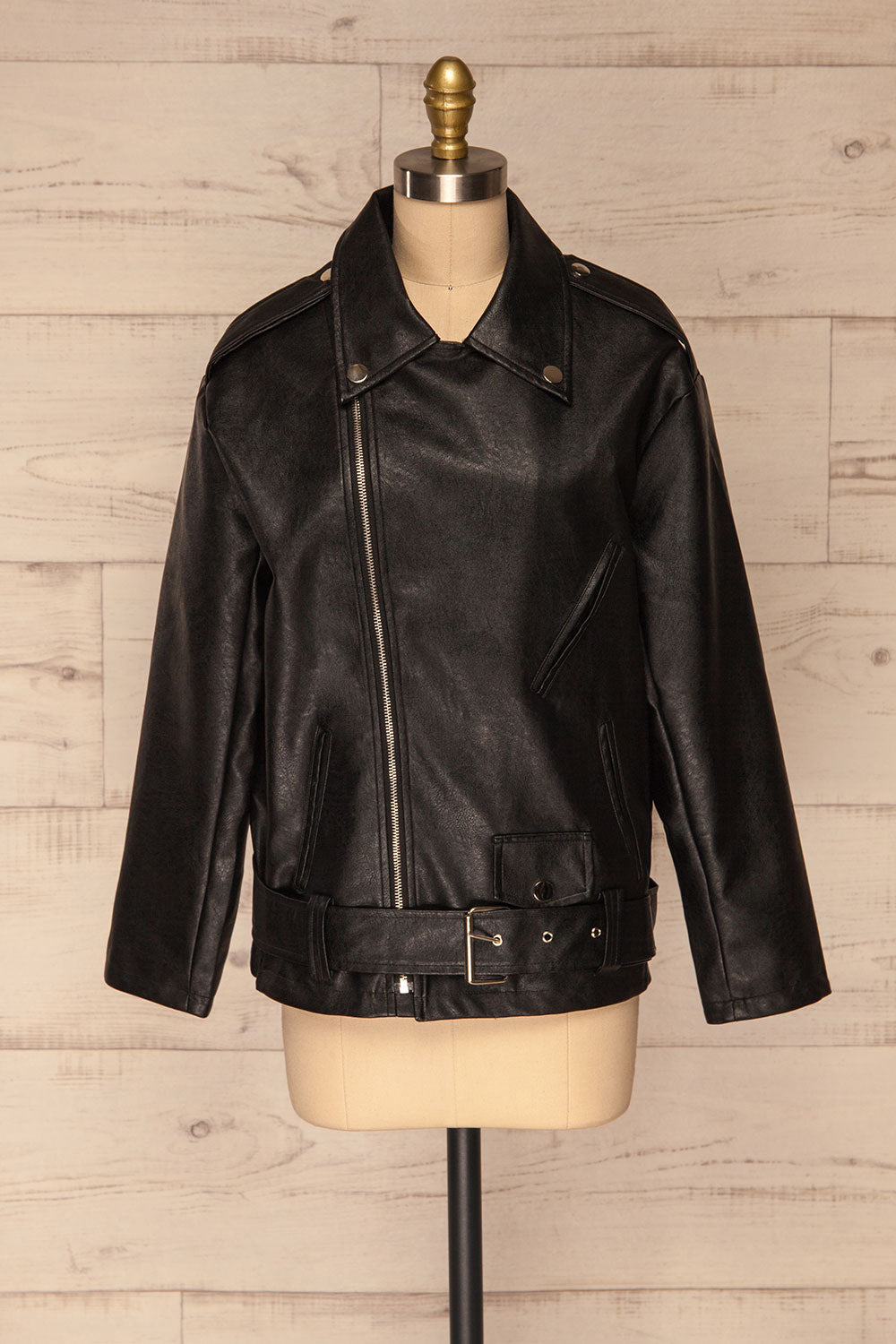 Ostrowiec Black Oversized Motorcycle Jacket | La petite garçonne front view close