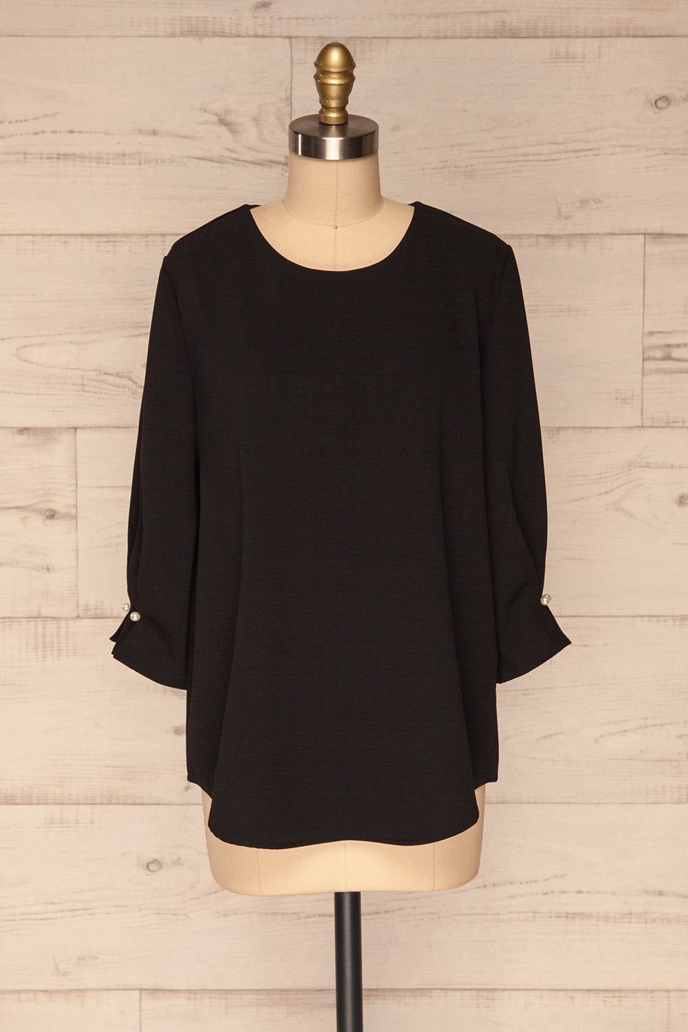 Otake Black Top w/ Pearls | Haut Noir | La Petite Garçonne front view