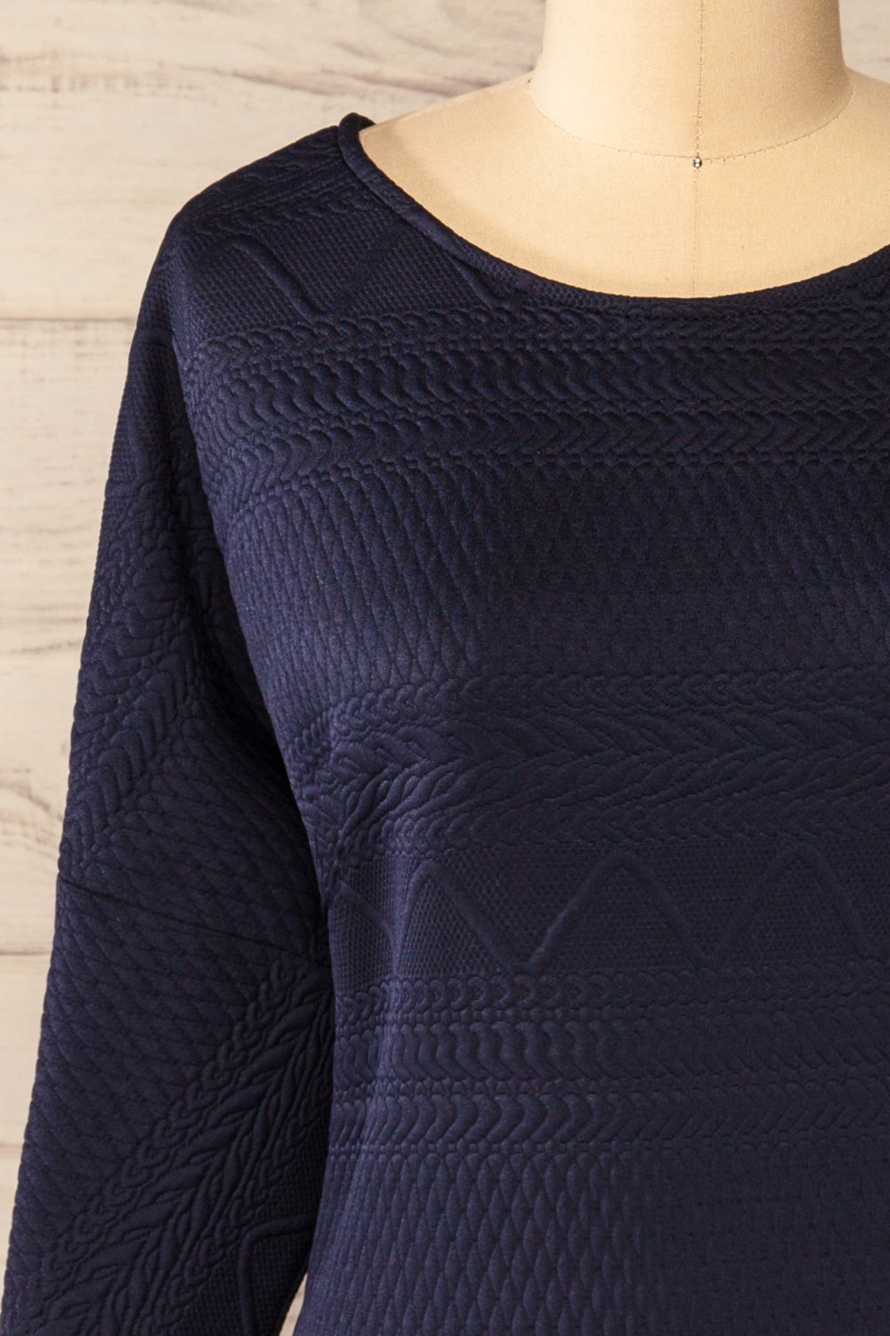Oufa Navy Long Sleeve Textured Dress | La petite garçonne front close-up