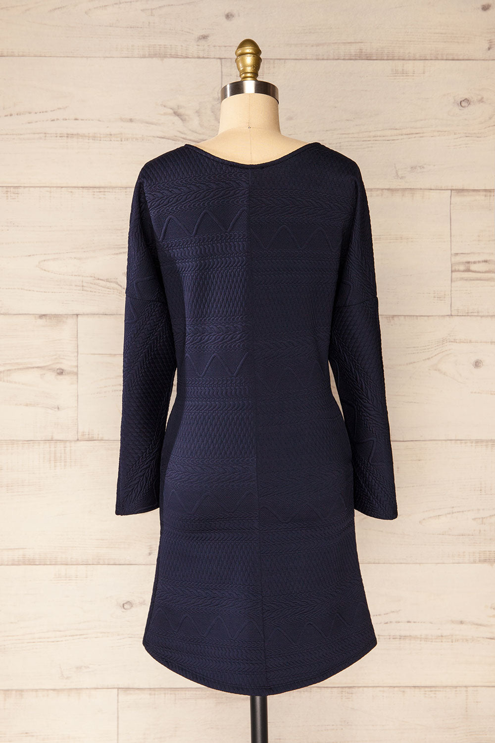 Oufa Navy Long Sleeve Textured Dress | La petite garçonne back view