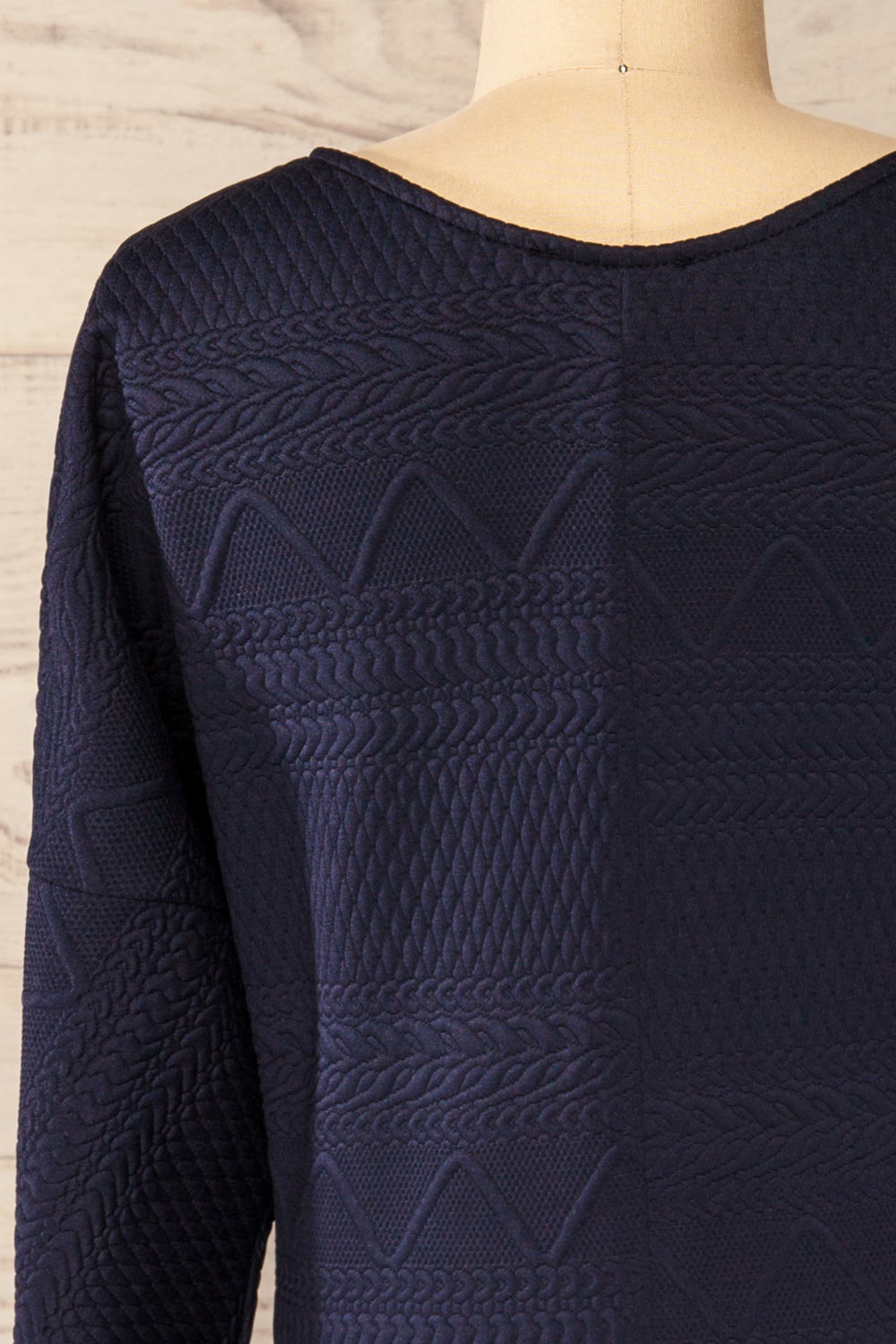 Oufa Navy Long Sleeve Textured Dress | La petite garçonne back close-up