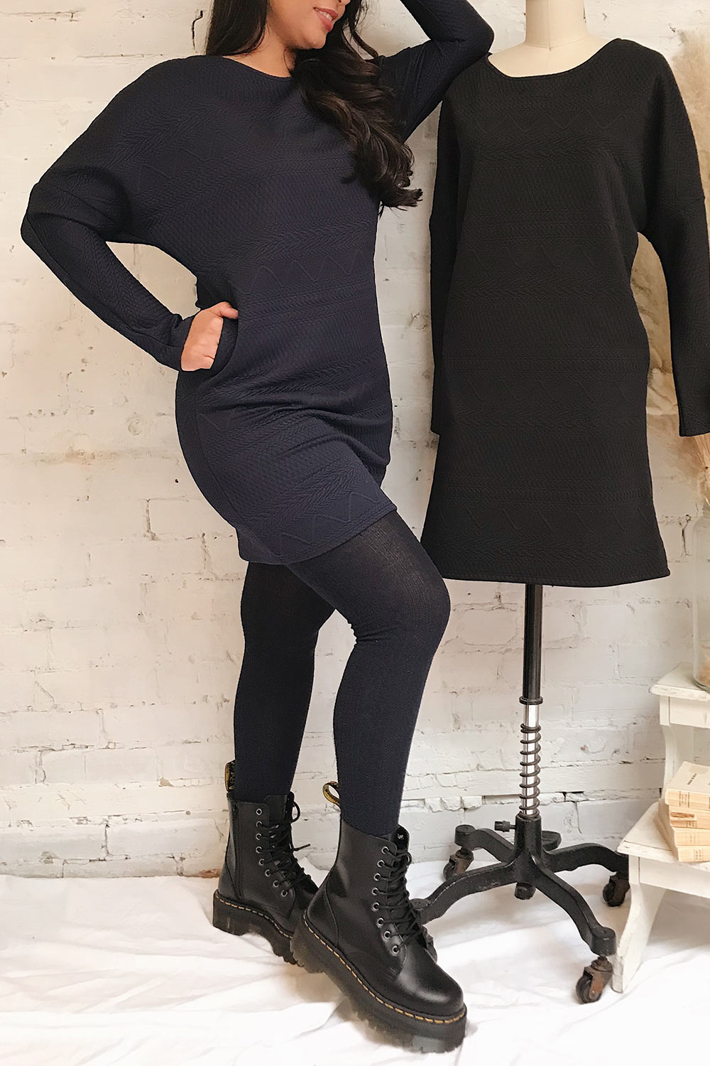 Oufa Black Long Sleeve Textured Dress | La petite garçonne