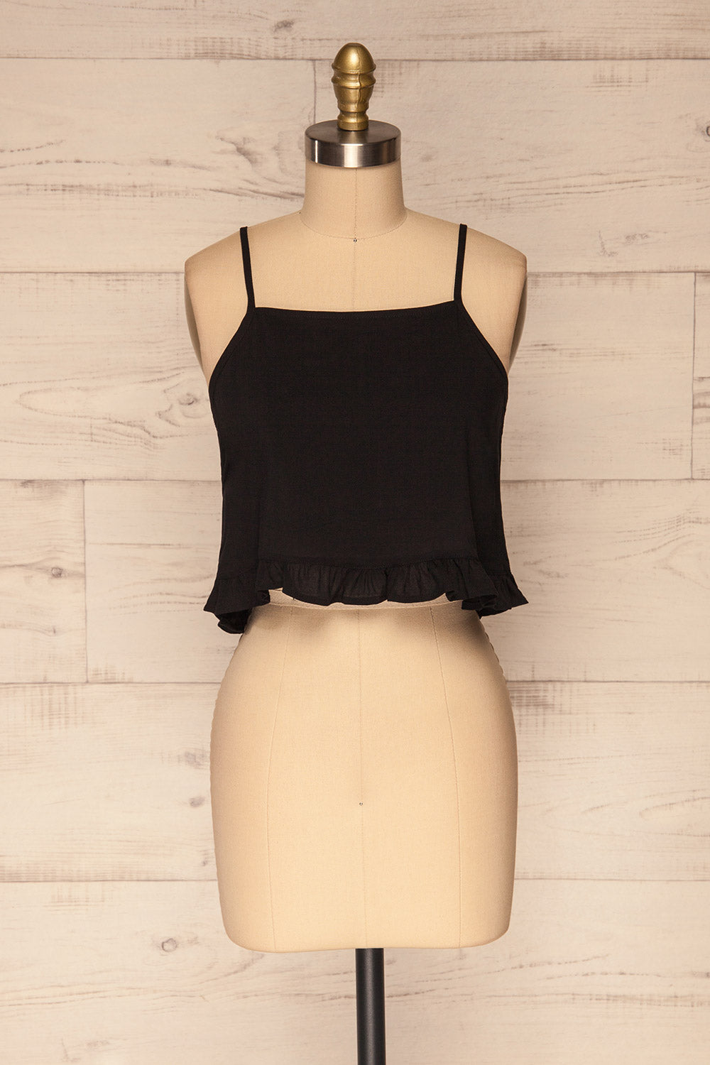 Pabianice Black Cropped Cami w/ Frills | La petite garçonne front view