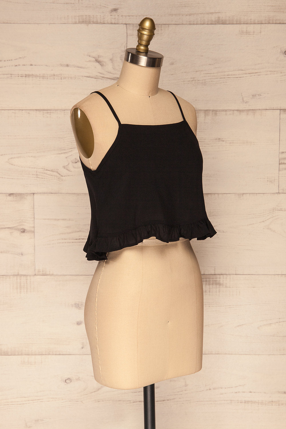 Pabianice Black Cropped Cami w/ Frills | La petite garçonne side view