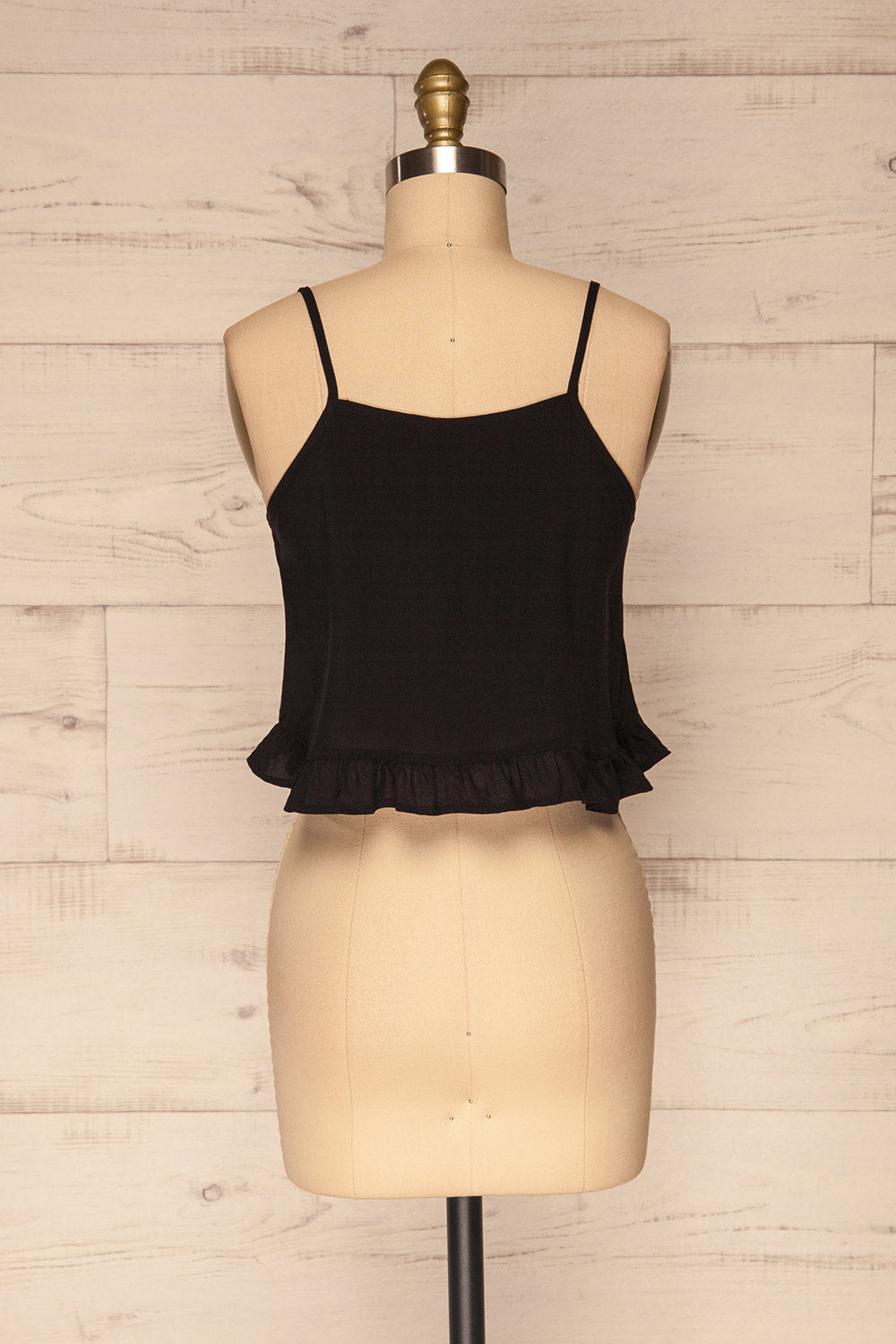 Pabianice Black Cropped Cami w/ Frills | La petite garçonne back view