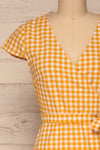 Pampelune Yellow & White Midi Wrap Dress | La petite garçonne front close-up