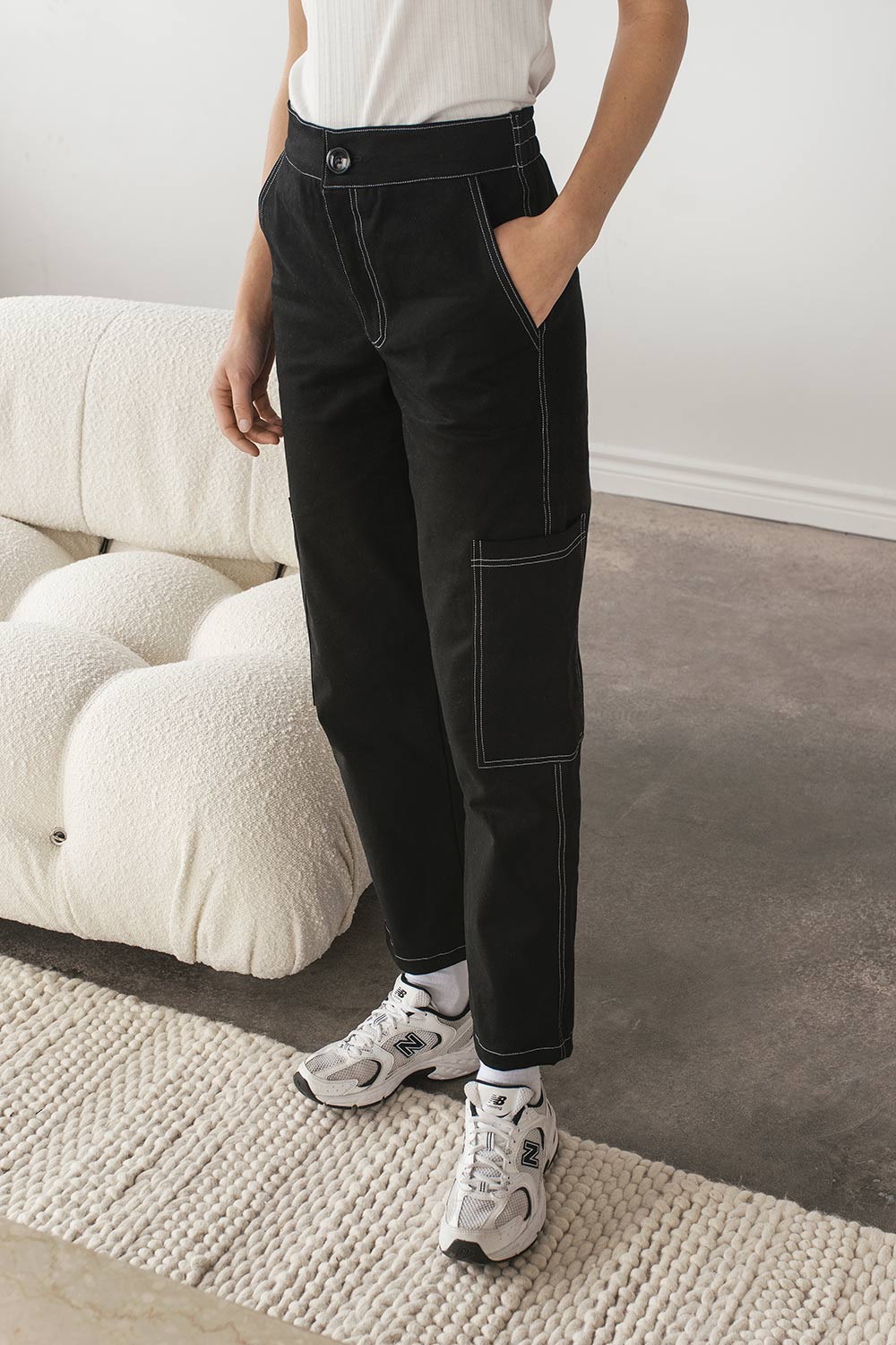 Brooklyn Denim Cargo Pants | La petite garçonne on model