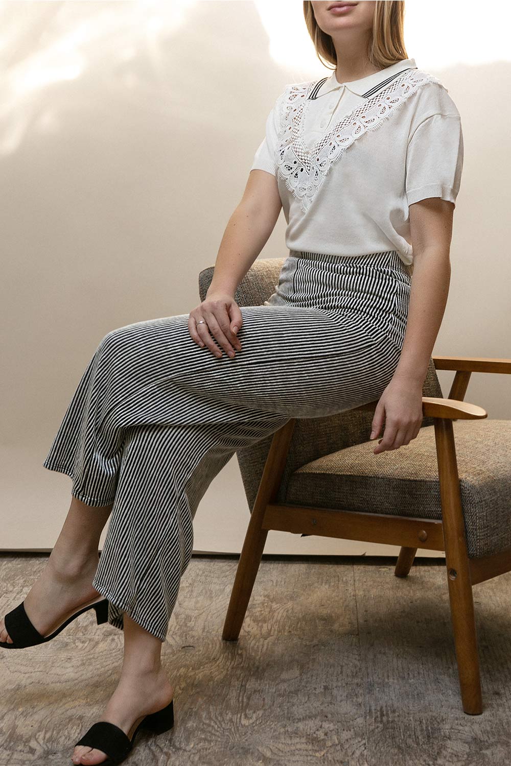 Mellier Black & White Striped Wide Leg Pants | La Petite Garçonne