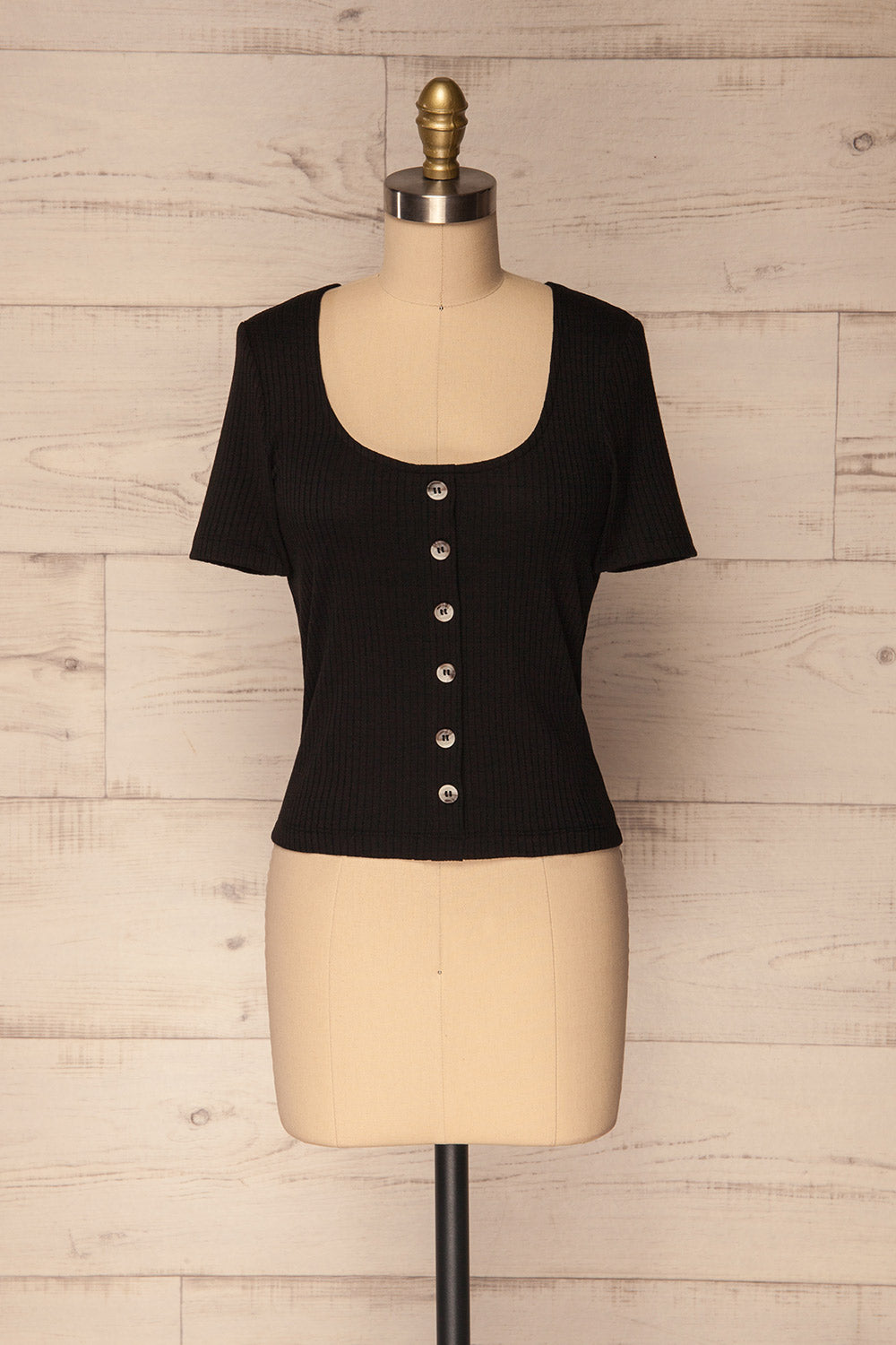 Parike Coal Black Ribbed Button-Up Top | La Petite Garçonne