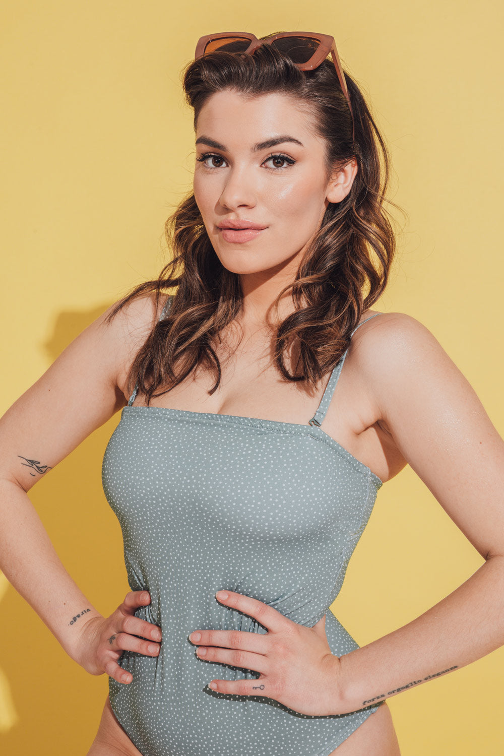 Parnu Sage One-Piece Polka Dot Swimsuit | La petite garçonne model nana