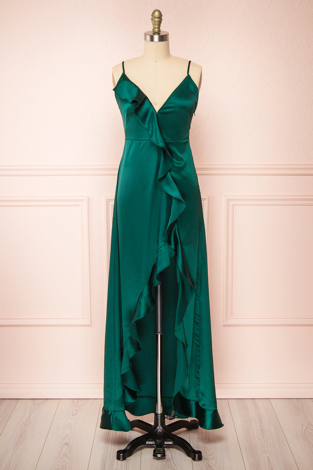 green and blue leopard print dress Emerald Green Chiffon Ruffles Long Party Dress – Ohmollydress main image 0