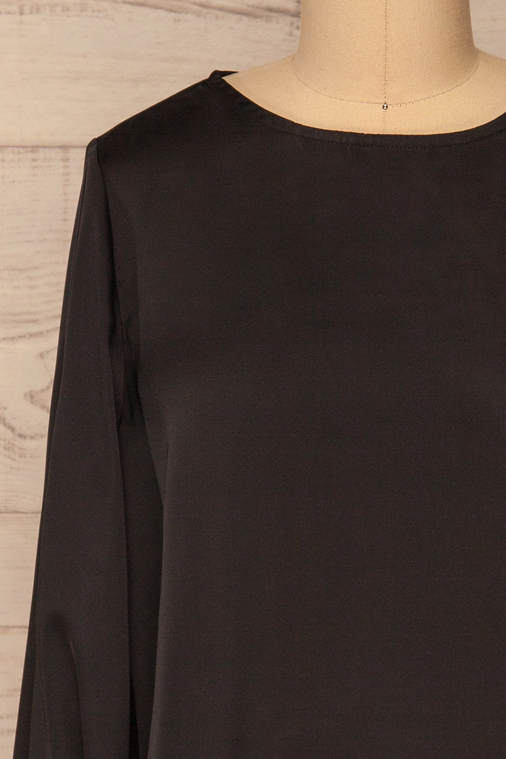 Pelplin Black Long Sleeve Silky Blouse | La petite garçonne front close-up