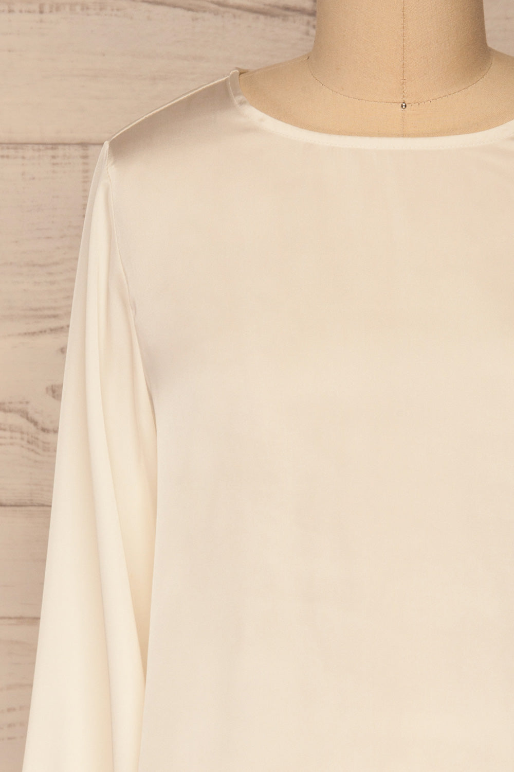 Pelplin Ivory Long Sleeve Silky Blouse | La petite garçonne front close-up