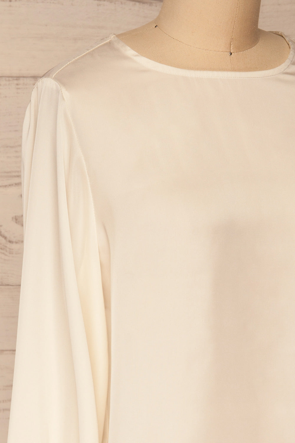 Pelplin Ivory Long Sleeve Silky Blouse | La petite garçonne side close-up