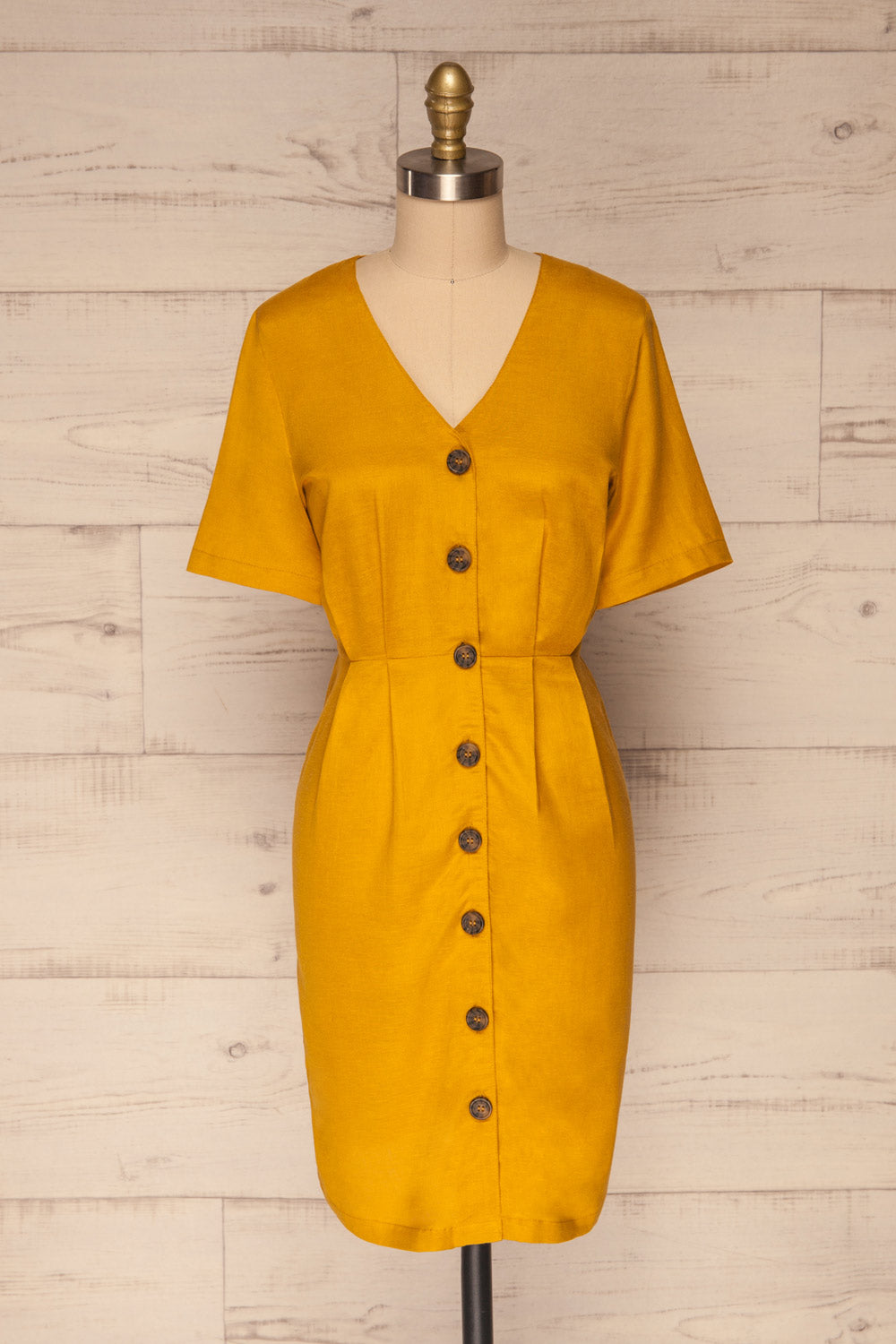 Penza Yellow Short Sleeve Dress | La petite garçonne front view