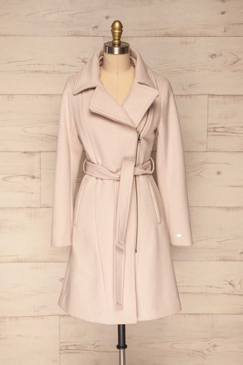 Perla Beige Pink Hooded Felt Trench Coat | La Petite Garçonne front view without hood