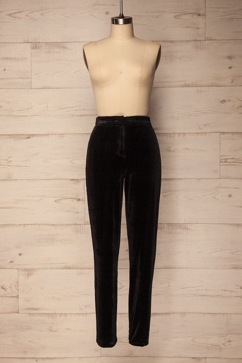 Petigny Black Velvet High Waisted Straight Pants | La Petite Garçonne