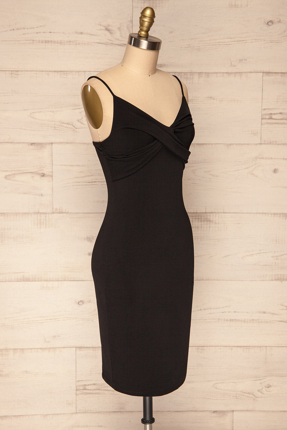 Phoebe Black Short Fitted Dress w/ V-Neck | La Petite Garçonne side view
