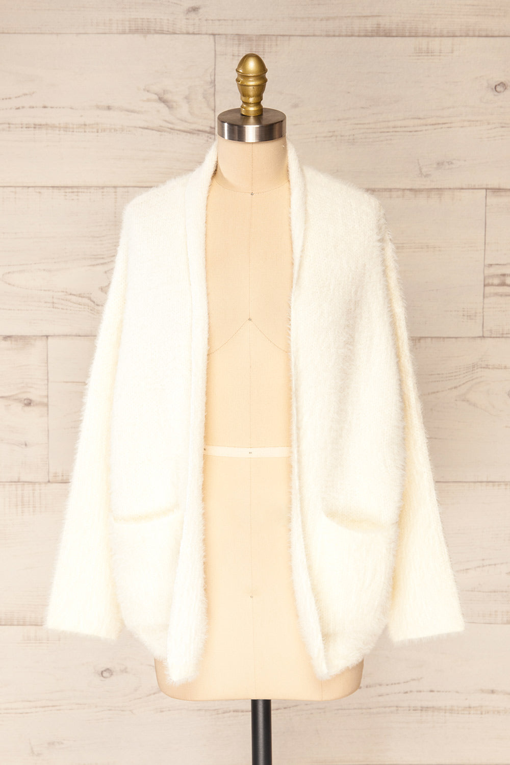 Plock Ivory Fuzzy Open Cardigan | La petite garçonne front view