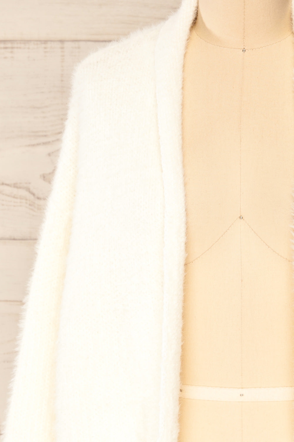 Plock Ivory Fuzzy Open Cardigan | La petite garçonne front close-up
