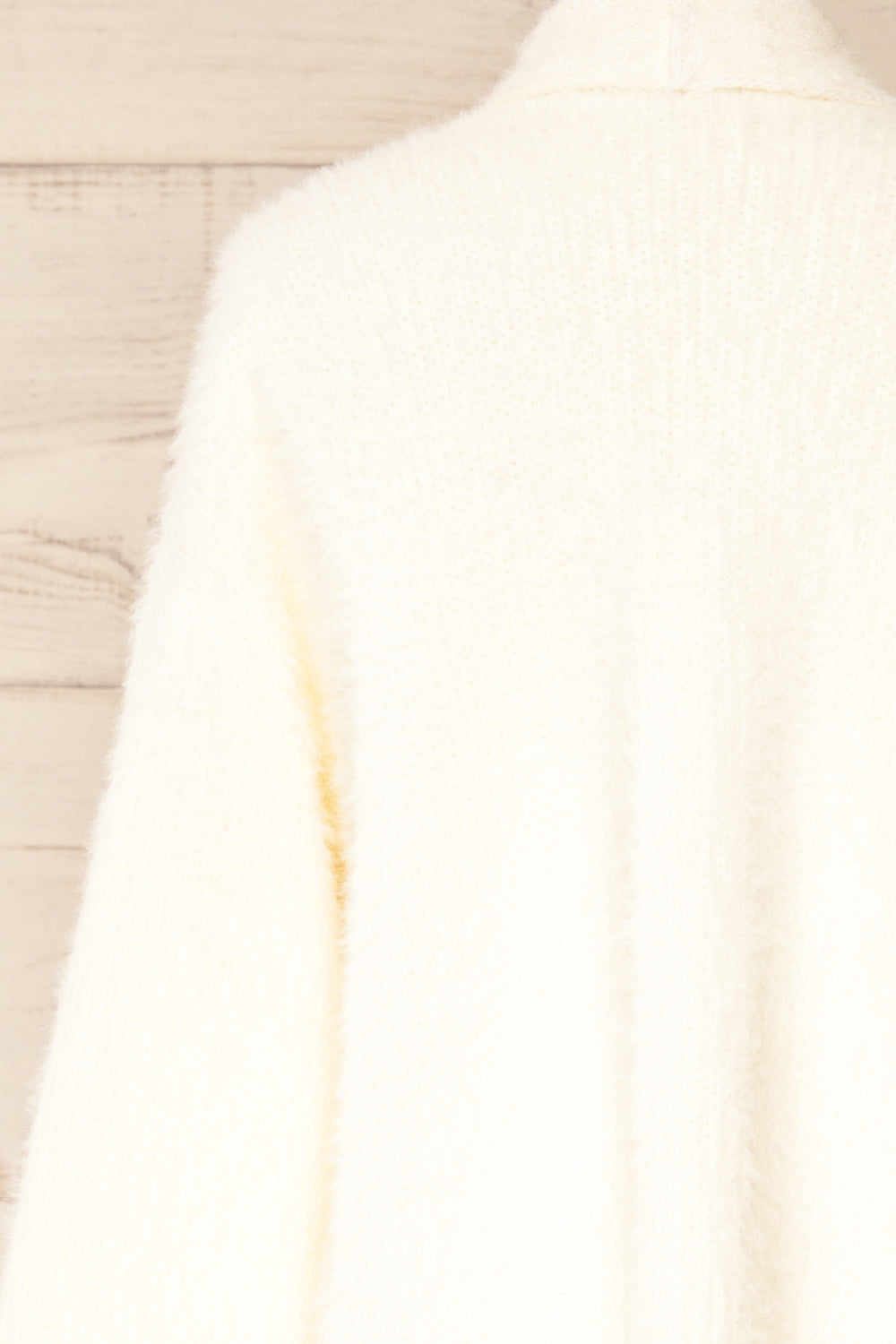 Plock Ivory Fuzzy Open Cardigan | La petite garçonne back close-up