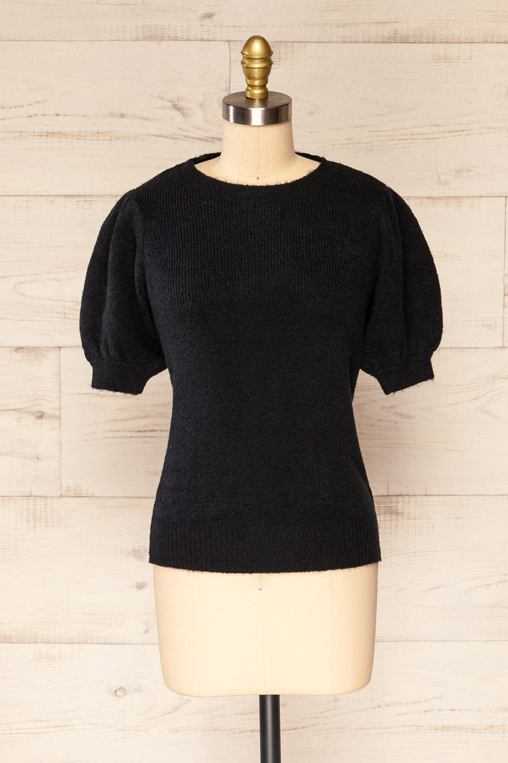 Polikh Black Puffy Sleeve Knit Top | La petite garçonne front view