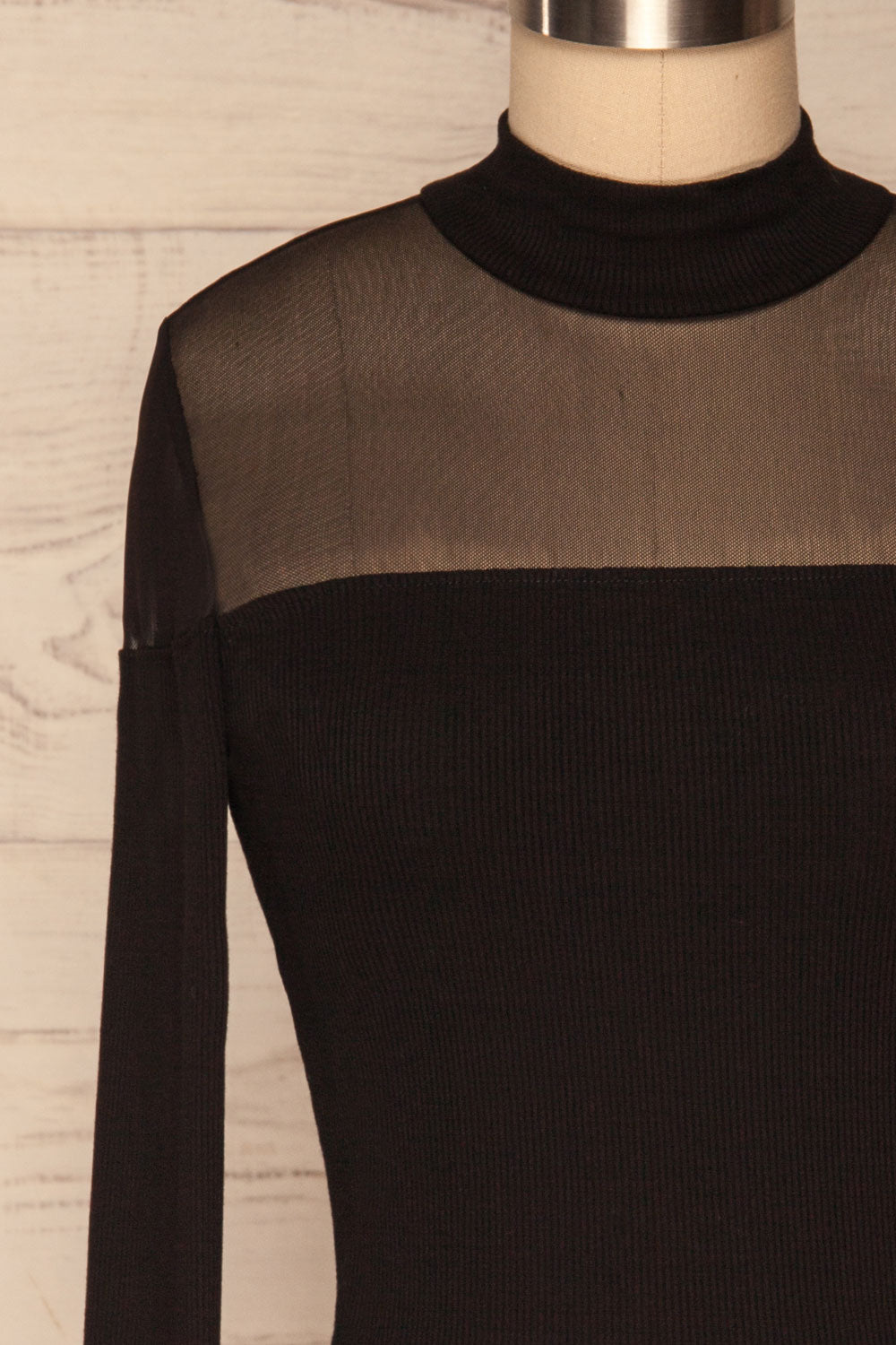 Pontida Black Long Sleeved Crop Top w/ Mesh face close up | La Petite Garçonne