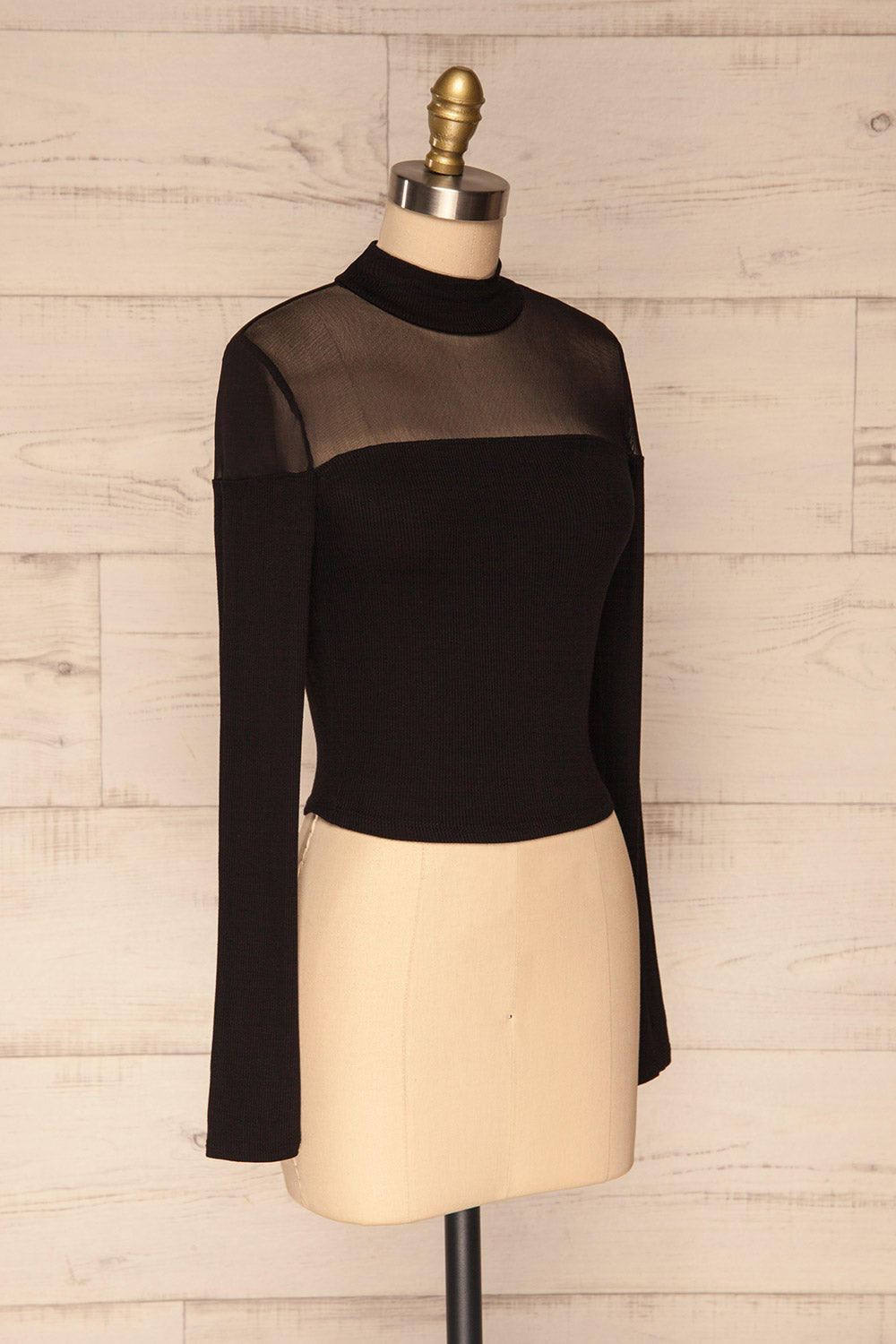 Pontida Black Long Sleeved Crop Top w/ Mesh side view | La Petite Garçonne