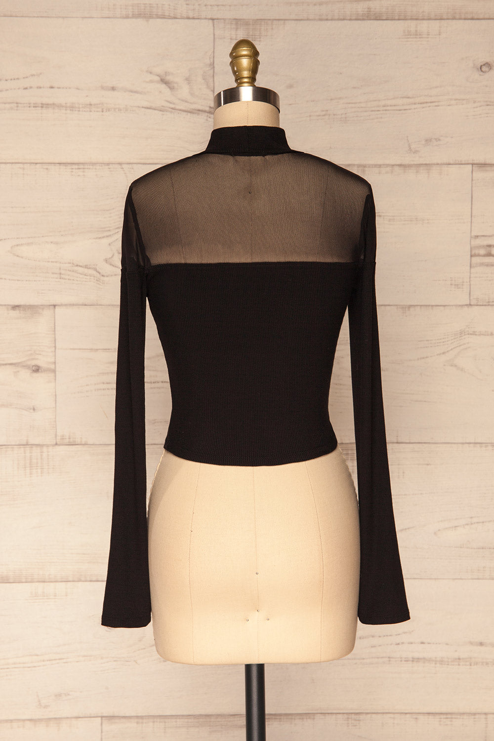 Pontida Black Long Sleeved Crop Top w/ Mesh back view | La Petite Garçonne