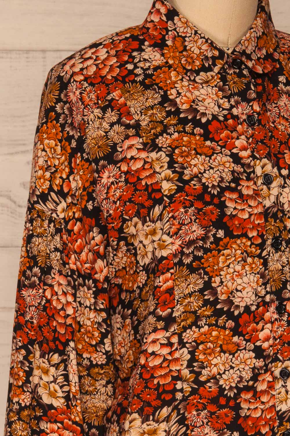 Pozega Black Floral Print Shirt | La petite garçonne side close-up