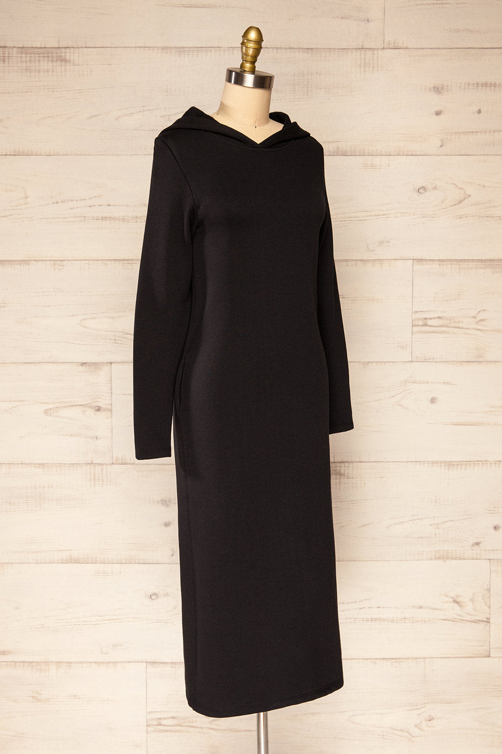 Prague Black Midi Hooded Sweater Dress | La petite garçonne side view