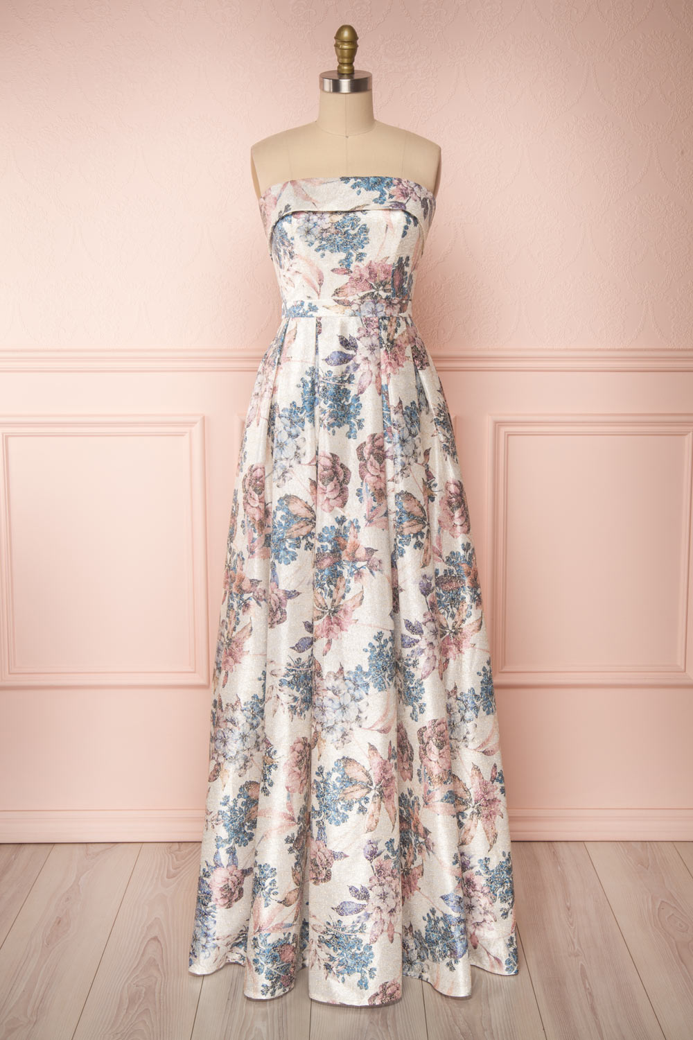 Prencelia White Floral Bustier Maxi Dress | Boudoir 1861 front close up