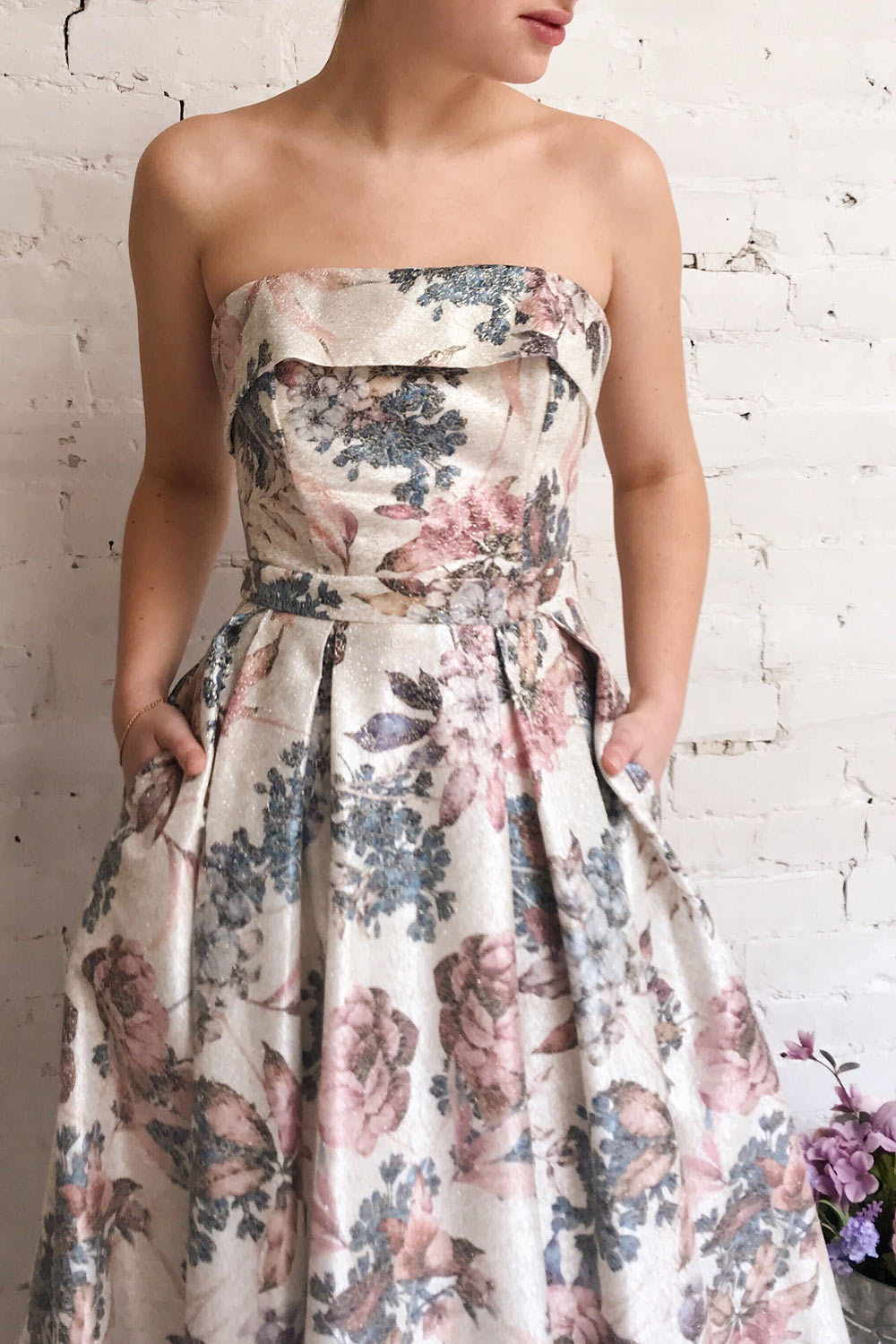 Prencelia White Floral Bustier Maxi Dress | Boudoir 1861 on model