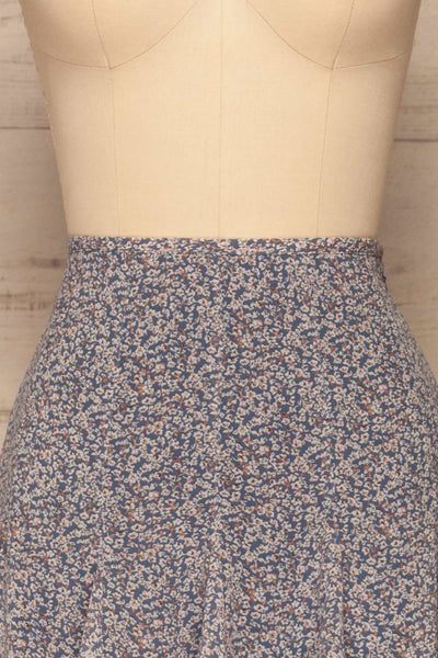 Preveza Blue Floral Ruffle Mini Skirt | La petite garçonne front close-up