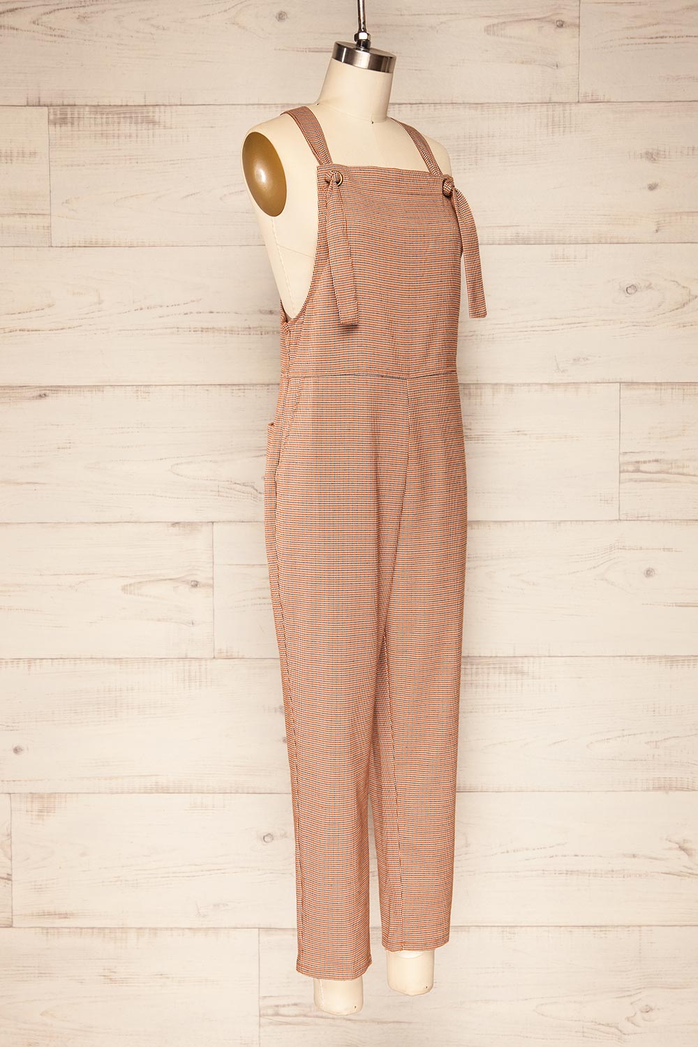Priboj Checkered Overalls with Tied Straps | La petite garçonne side view